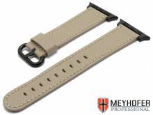 Watch strap Sontra BE 20mm beige leather grained with APPLE adapter 38 mm by MEYHOFER (width of buckle 18 mm)