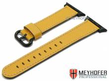 Watch strap Sontra BE 20mm yellow leather grained with APPLE adapter 38 mm by MEYHOFER (width of buckle 18 mm)