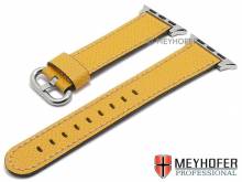 Watch strap Sontra 20mm yellow leather grained with APPLE adapter 38 mm by MEYHOFER (width of buckle 18 mm)