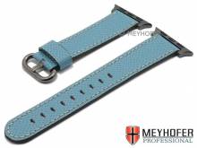 Watch strap Sontra GUN 20mm light blue leather grained with APPLE adapter 38 mm by MEYHOFER (width of buckle 18 mm)