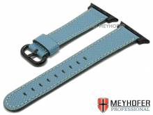 Watch strap Sontra BE 20mm light blue leather grained with APPLE adapter 38 mm by MEYHOFER (width of buckle 18 mm)