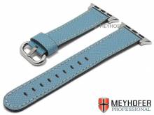 Watch strap Sontra 20mm light blue leather grained with APPLE adapter 38 mm by MEYHOFER (width of buckle 18 mm)