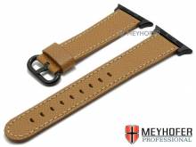 Watch strap Sontra BE 20mm light brown leather grained with APPLE adapter 38 mm by MEYHOFER (width of buckle 18 mm)