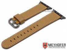 Watch strap Sontra GUN 20mm light brown leather grained with APPLE adapter 38 mm by MEYHOFER (width of buckle 18 mm)