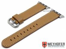 Watch strap Sontra 20mm light brown leather grained with APPLE adapter 38 mm by MEYHOFER (width of buckle 18 mm)