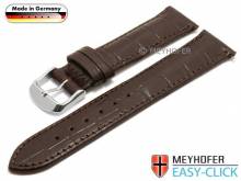 Uhrenarmband Meyhofer EASY-CLICK Inzell 18mm dunkelbraun Leder Alligator-Prägung abgenäht (Schließenanstoß 16 mm)