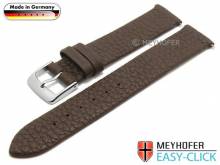 Watch strap Meyhofer EASY-CLICK Furth 16mm dark brown leather grained stitched (width of buckle 16 mm)
