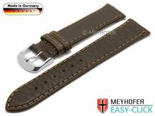 Watch strap Meyhofer EASY-CLICK Brunn 16mm dark brown leather grained stitched (width of buckle 14 mm)