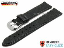 Uhrenarmband Meyhofer EASY-CLICK Brunn 16mm schwarz Leder grob genarbt abgenäht (Schließenanstoß 14 mm)
