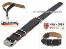 Watch strap Piacenza NATO Special 24mm dark blue leather grained red stitching by MEYHOFER