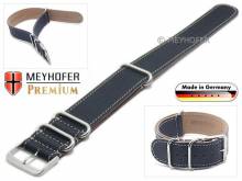 Watch strap Piacenza NATO 18mm night blue leather grained light stitching by MEYHOFER