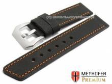 Uhrenarmband Reynosa Special 20mm schwarz Leder glatt matt orange Naht von MEYHOFER (Schließenanstoß 20 mm)