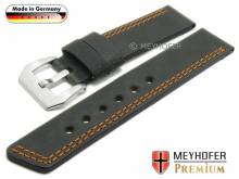 HANDMADE IN GERMANY: Uhrenarmband Bayreuth 20mm schwarz Leder orange Doppelnaht von MEYHOFER (Schließenanstoß 20 mm)