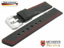 HANDMADE IN GERMANY: Uhrenarmband Bayreuth 24mm schwarz Leder rote Doppelnaht von MEYHOFER (Schließenanstoß 24 mm)