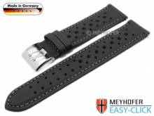 Watch strap Meyhofer EASY-CLICK Freising 18mm black leather racing design stitched (width of buckle 18 mm)