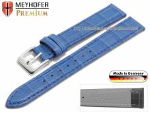 Watch strap Wellington 12mm azure blue leather alligator grain stitched by MEYHOFER (width of buckle 10 mm)