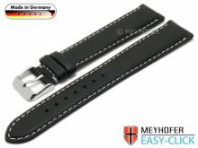 Meyhofer EASY-CLICK Uhrenarmband Lahn 18mm schwarz Leder genarbt helle Naht (Schließenanstoß 16 mm)