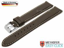 Meyhofer EASY-CLICK Uhrenarmband XL Mosel 18mm dunkelbraun Leder genarbt helle Naht (Schließenanstoß 16 mm)