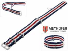 Uhrenarmband Waterville 18mm dunkelblau Textil weiße roter Streifen Durchzugsband im NATO-Style von MEYHOFER