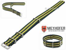 Uhrenarmband Waterville 18mm dunkelblau Textil gelbe Streifen Durchzugsband im NATO-Style von MEYHOFER