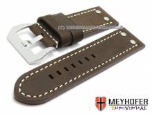 Watch strap Meaford 26mm dark brown leather aviator look light stitching by MEYHOFER (width of buckle 26 mm)