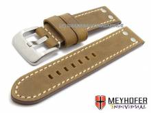 Uhrenarmband Meaford 24mm hellbraun Leder Aviator-Look helle Naht von Meyhofer (Schließenanstoß 24 mm)