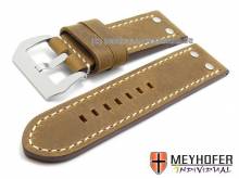 Watch strap Meaford 26mm light brown leather aviator look light stitching by MEYHOFER (width of buckle 26 mm)