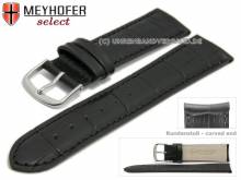 Watch strap Sarasota 18mm black leather alligator grain with curved ends by MEYHOFER (width of buckle 16 mm)