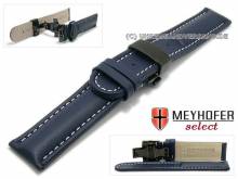 Watch strap Venlo 24mm dark blue leather butterfly clasp black light stitching by MEYHOFER (width of clasp 22 mm)