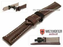 Watch strap Arlon 24mm dark brown leather alligator grain black butterfly clasp by MEYHOFER (width of clasp 20 mm)