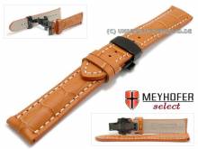 Watch strap Arlon 24mm orange leather alligator grain black butterfly clasp by MEYHOFER (width of clasp 20 mm)