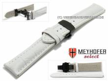 Watch strap Arlon 24mm white leather alligator grain black butterfly clasp by MEYHOFER (width of clasp 20 mm)