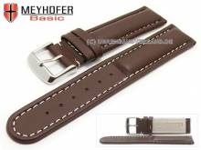 Watch strap Batea 24mm dark brown leather smooth matt light stitching by MEYHOFER (width of buckle 22 mm)