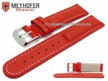 Watch strap Batea 24mm red leather smooth matt light stitching by MEYHOFER (width of buckle 22 mm)