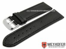 Watch strap Pirna 28mm black leather grained stitched by MEYHOFER (width of buckle 26 mm)
