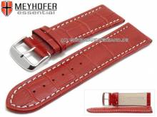 Watch strap Petare 28mm red leather alligator grain light stitching by MEYHOFER (width of buckle 26 mm)