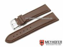 Watch strap Nybro 28mm dark brown leather smooth matt stitched by MEYHOFER (width of buckle 26 mm)