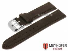 Watch strap Memphis 24mm dark brown leather suede-like stitched by MEYHOFER (width of buckle 22 mm)