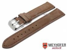 Watch strap Memphis 24mm brown leather suede-like stitched by MEYHOFER (width of buckle 22 mm)