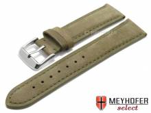 Watch strap Memphis 24mm olive green leather suede-like stitched by MEYHOFER (width of buckle 22 mm)
