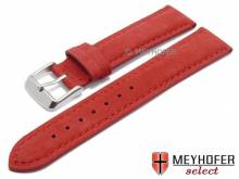Watch strap Memphis 20mm red leather suede-like stitched by MEYHOFER (width of buckle 18 mm)