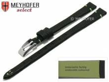 Watch strap Wadena 08mm black genuine elk leather grained green stitching by MEYHOFER (width of buckle 06 mm)