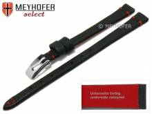 Watch strap Wadena 08mm black genuine elk leather grained red stitching by MEYHOFER (width of buckle 06 mm)