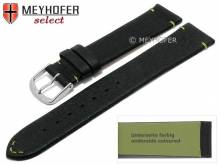 Uhrenarmband Wadena 16mm schwarz echt Elchleder grüne Naht von MEYHOFER (Schließenanstoß 14 mm)