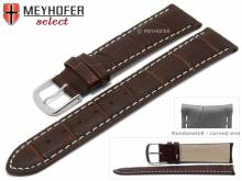 Uhrenarmband Bardstown 21mm dunkelbraun Leder Alligator-Prägung mit Rundanstoß von MEYHOFER (Schließenanstoß 20 mm)