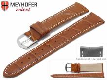 Watch strap Bardstown 18mm light brown leather alligator grain with curved ends by MEYHOFER (width of buckle 16 mm)