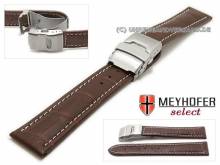 Watch strap Livadia 20mm dark brown leather alligator grain with clasp by MEYHOFER (width of clasp 18 mm)