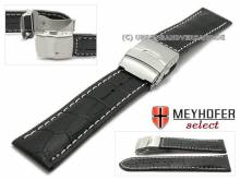 Uhrenarmband Livadia 26mm schwarz Leder Alligator-Prägung Faltschließe von MEYHOFER (Schließenanstoß 24 mm)