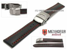 Uhrenarmband Milas 24mm schwarz mit Titan-Faltschließe rote Naht von MEYHOFER (Schließenanstoß 22 mm)