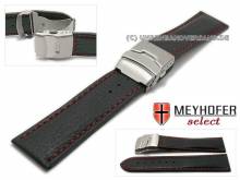 Uhrenarmband Drayton 26mm schwarz Leder genarbt Faltschließe rote Naht von MEYHOFER (Schließenanstoß 24 mm)